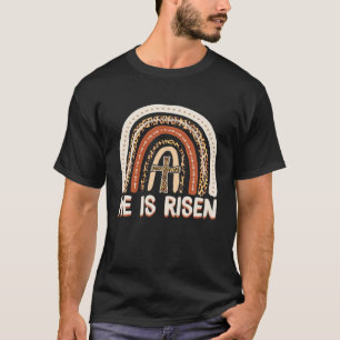 Camiseta Ele É Risen Leopard Rainbow Christian Jesus Feliz