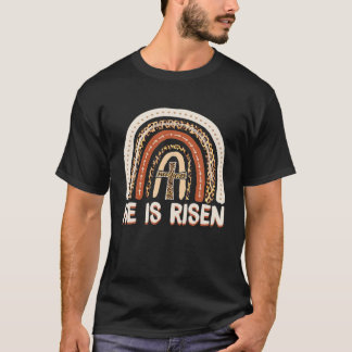 Camiseta Ele É Risen Leopard Rainbow Christian Jesus Feliz