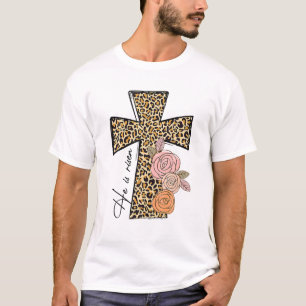 Camiseta Ele É Risen Leopard Rainbow Christian Jesus Feliz
