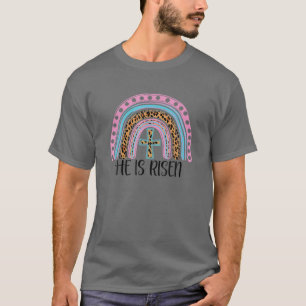 Camiseta Ele É Risen Leopard Rainbow Christian Jesus Feliz