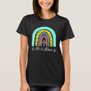 Camiseta Ele É Risen Leopard Rainbow Christian Jesus Feliz