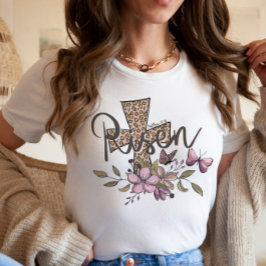 Camiseta Ele é Risen Páscoa Christian Cross Leopard