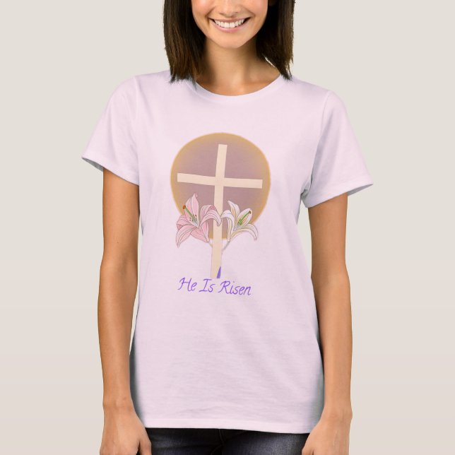 Camiseta Ele É Risen Páscoa Cross Christian (Frente)