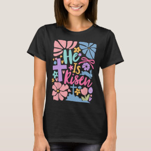 Camiseta Ele É Risen Páscoa Cruz Coquette Jesus Christian