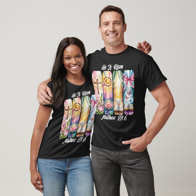 Camiseta Ele é Risen Páscoa Esperança preto (Unissex)