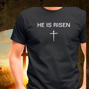 Camiseta Ele é Risen Páscoa Resurrecção Domingo Três Unhas