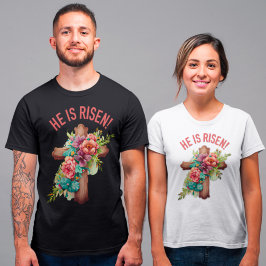 Camiseta Ele é Risen Páscoa Watercolor Floral Cross