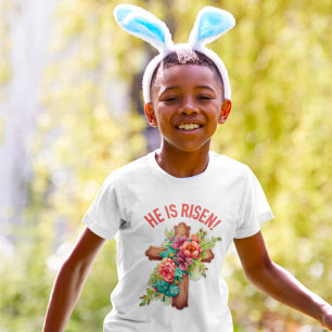 Camiseta Ele é Risen Páscoa Watercolor Floral Cross