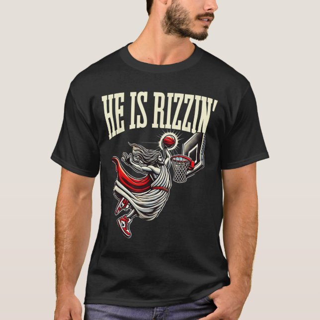 Camiseta Ele É Rizzin Engraçado Jesus Bysketll Meme (Frente)