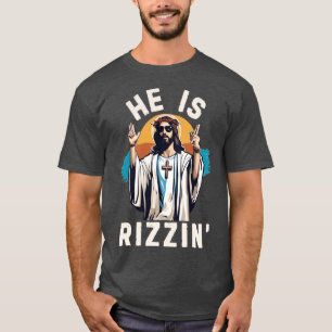 Camiseta Ele É Rizzin Engraçado Páscoa Jesus Memehe Rizz am