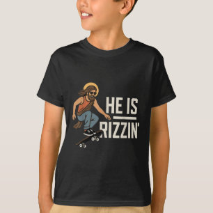 Camiseta Ele É Rizzin Meme Skater Jesus, Cristão Engraçado 