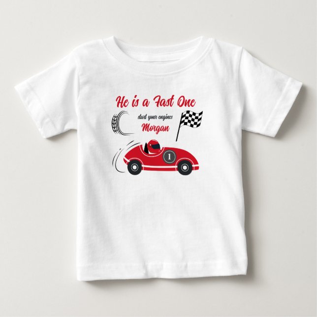 Camiseta Ele é um Carro Rápido de Raça Vermelha Festiva Ani (Frente)