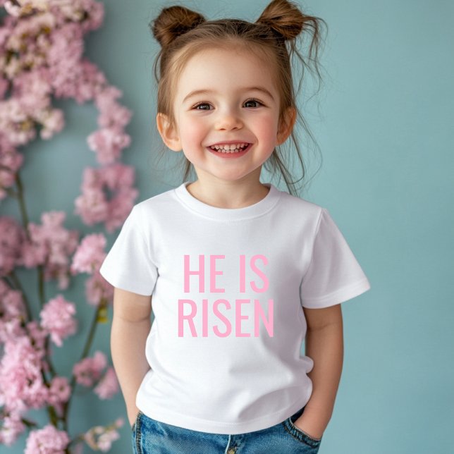Camiseta Ele Está Risen | Cristão Rosa-Rosa-Gelado (Criador carregado)