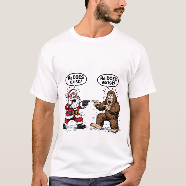 Camiseta Ele existe! Papai Noel & Pé Grande (Frente)