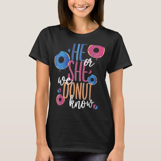 Camiseta Ele ou Ela, Rosquinhas Conhecemos 5 Sexo De Festa  (Frente)