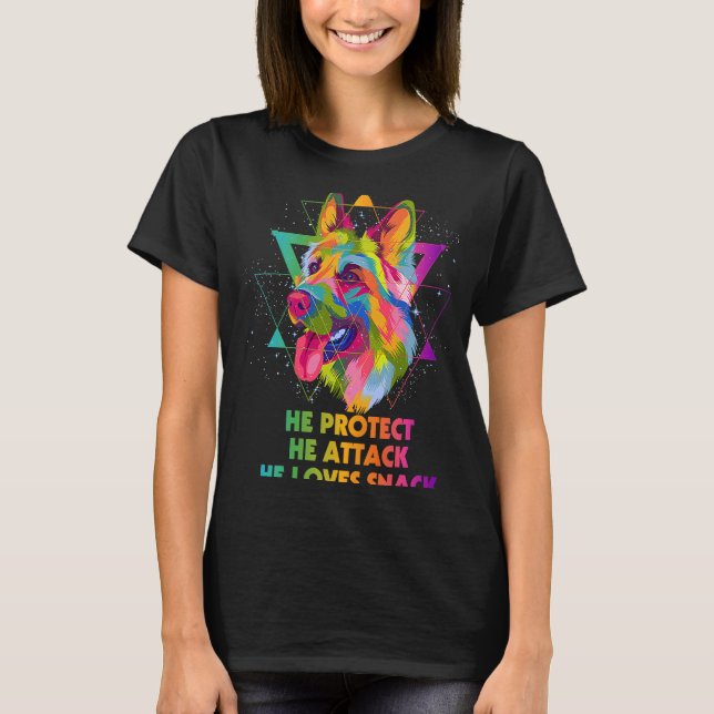 Camiseta Ele Protege Ele Ataca Ele Adora Lançar Shepher Ale (Frente)