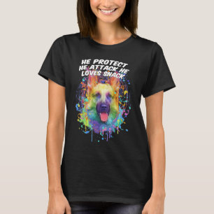 Camiseta Ele Protege Ele Ataca Ele Ama Lanche Pastor Alemão