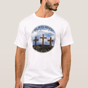 Camiseta Ele Ressuscitou 3 Cruzes Ásperas com a Oração do S