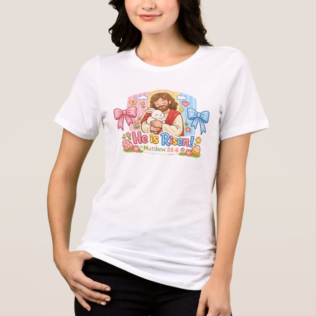 Camiseta Ele Ressuscitou! Coelho de Páscoa de Jesus (Frente)