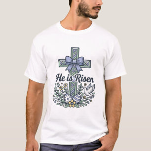 Camiseta Ele Ressuscitou Cruz de Páscoa Vetor Vintage