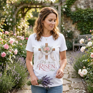 Camiseta Ele Ressuscitou Cruz Floral