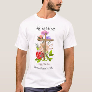 Camiseta Ele ressuscitou, família floral de madeira da Pásc