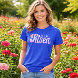 Camiseta Ele Ressuscitou Floral Pastel Páscoa Cristã