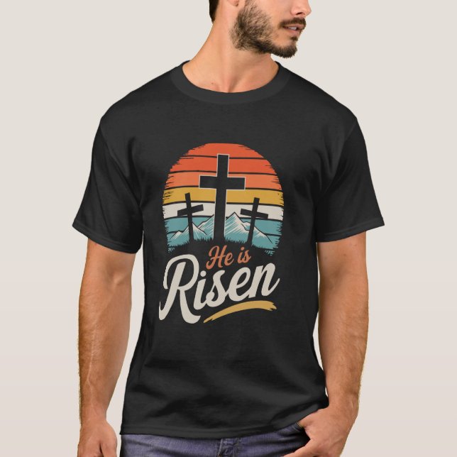 Camiseta Ele ressuscitou para a Páscoa cristã religiosa (Frente)