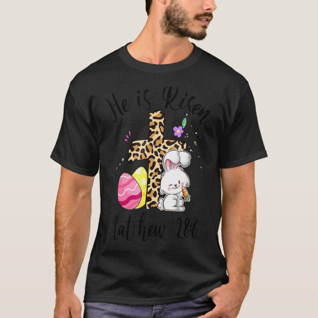Camiseta Ele Risen Leopard Bunny Felz pascoa Christian (Frente)