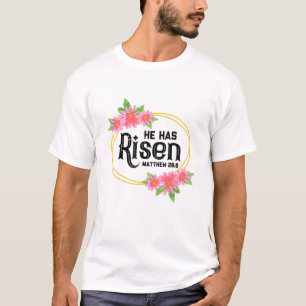 Camiseta Ele Tem Risen Matthew 28:6 Páscoa Resurreição de J