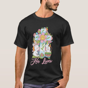 Camiseta Ele Vive Cruz Jesus Coelho Religioso Dia de Páscoa