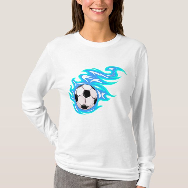 Camiseta Electric Blue Flaming Soccer Ball Sports (Frente)
