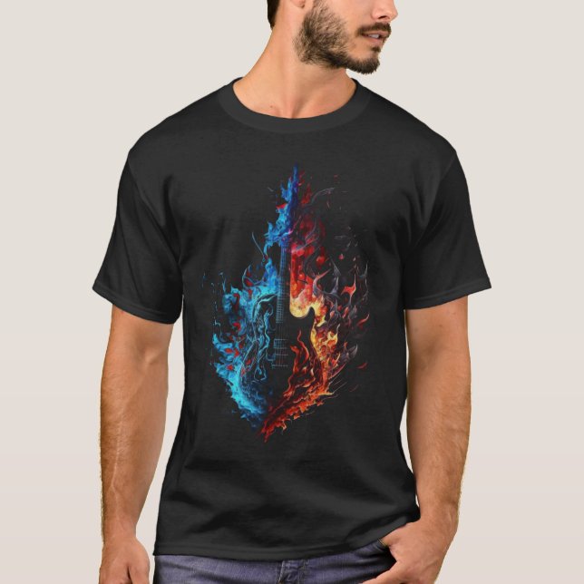 Camiseta Electric Guitar Flames Guitarist Musician Retro Gu (Frente)