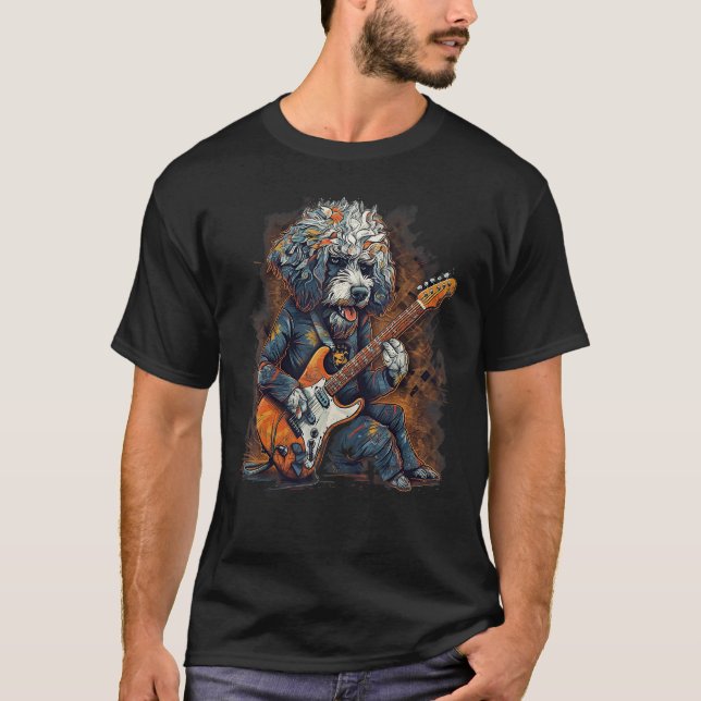Camiseta Electric Guitar Rock Music Sheepadoodle Dog (Frente)