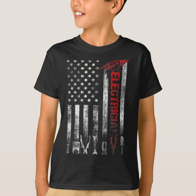 Camiseta Electrician American Flag Funny Electricians Tools (Frente)