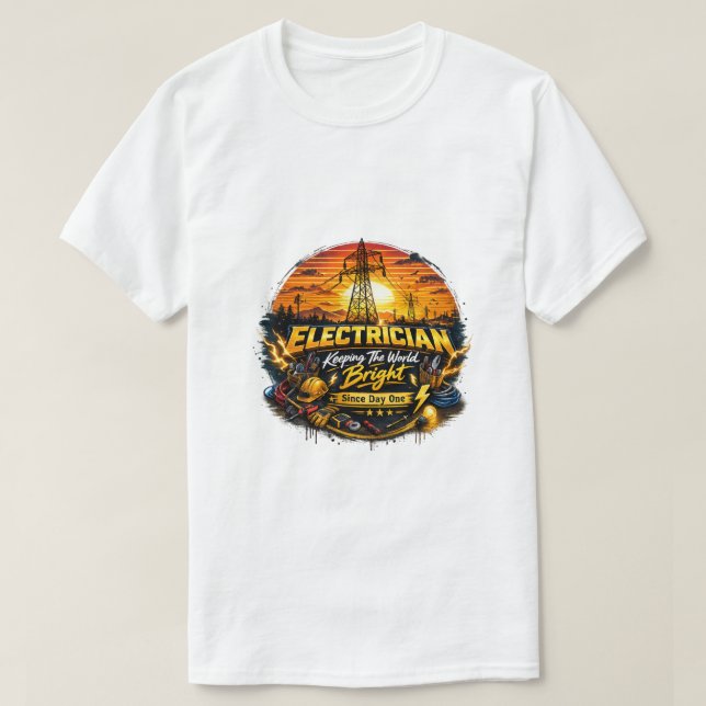 Camiseta Electrician Keeping The World Bright Retro Sunset (Frente do Design)