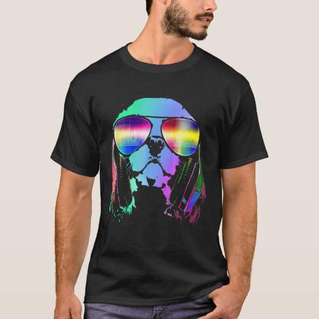 Camiseta Electro Music Dj Cavalier King Charles Spaniel (Frente)