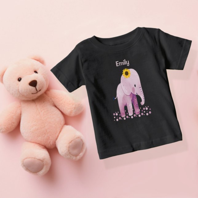 Camiseta Elefante Adorável De Menina Com Nome (Criador carregado)