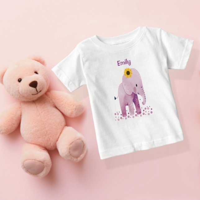 Camiseta Elefante Adorável De Menina Com Nome (Criador carregado)