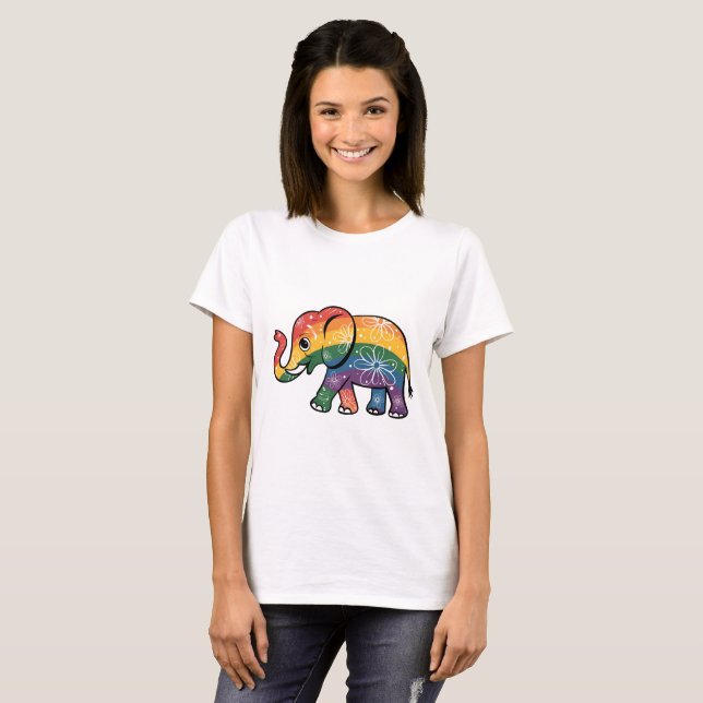 Camiseta Elefante arco-íris (Frente Completa)