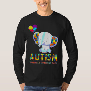 Camiseta Elefante Autismo Caminhando Por Um Caminho Diferen
