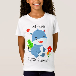 Camiseta Elefante Azul Cinto Com Flores Vermelhas
