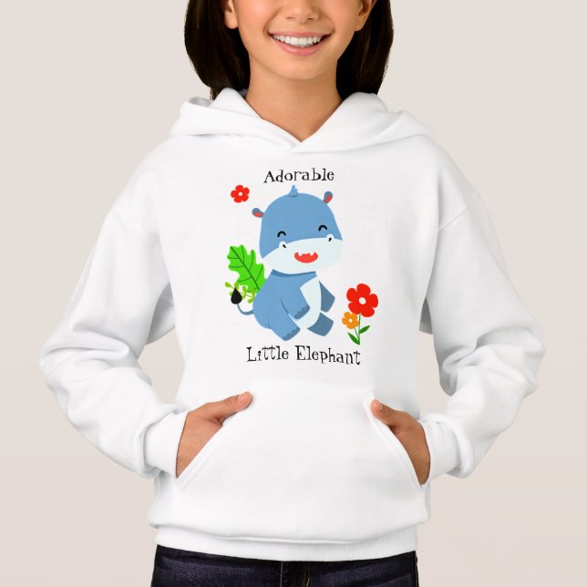 Camiseta Elefante Azul Cute Com Flores Vermelhas (Frente)