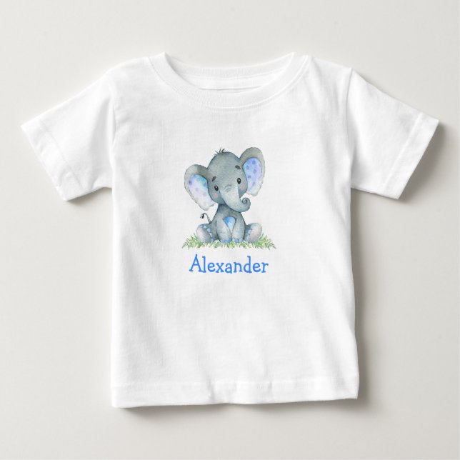 Camiseta Elefante Azul-Vidro em Verde (Frente)