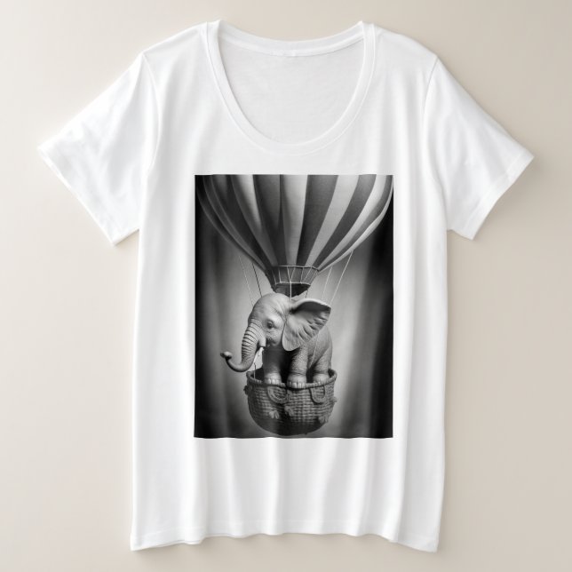 Camiseta Elefante bebê em balão de ar quente (Frente do Design)