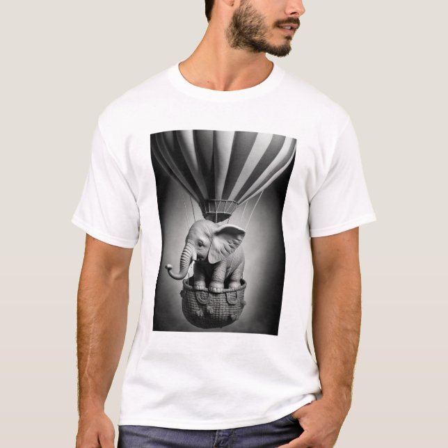 Camiseta Elefante bebê em balão de ar quente (Frente)