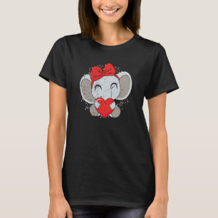Camiseta Elefante Bonito com Arco Vermelho e Amor Cardíaco