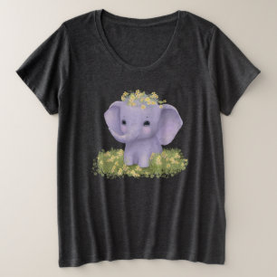 Camiseta elefante bonito e alegre com flores silvestres