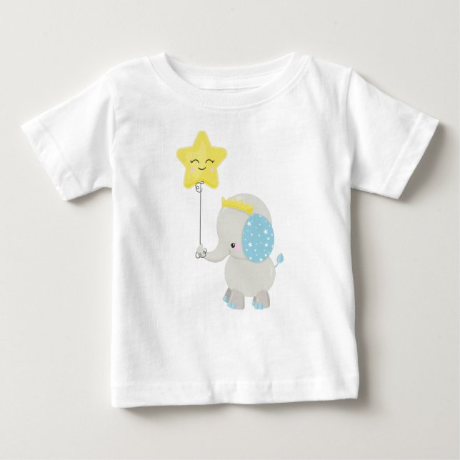 Camiseta Elefante Bonito, Elefante Com Balão, Coroa, Estrel (Frente)