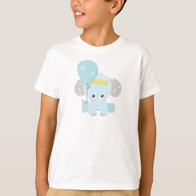 Camiseta Elefante Bonito, Elefante Com Balão, Coroa, Estrel (Frente)
